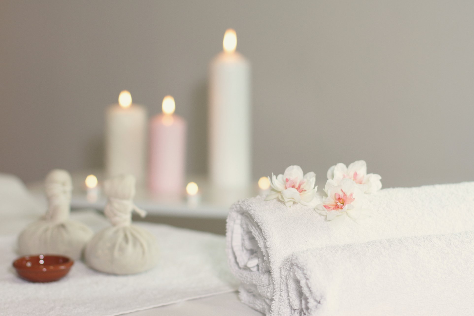 Massage Table with Towels and Candles